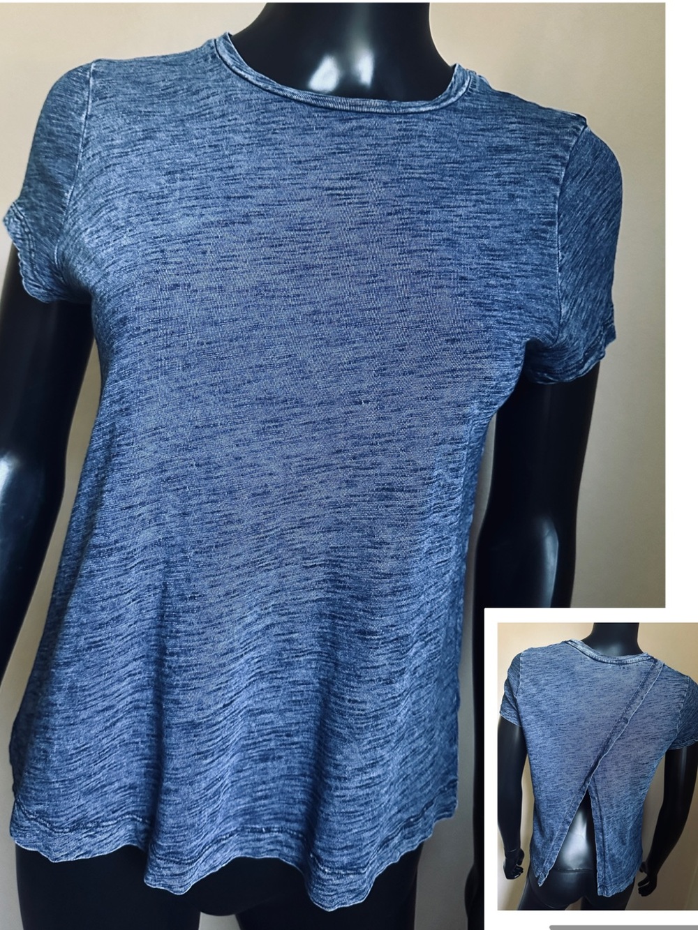 Universal Thread Blue Heathered Crossover Open-Back Swing Tee
